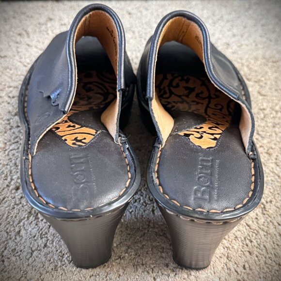 BORN WOMEN'S BLACK LEATHER HEEL SLIP-ON COMFORT SHOES SIZE 6 - Picture 4 of 16